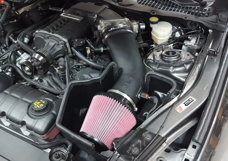 Jlt Cold Air Intake Kit For 2015–2017 Ford Mustang Gt With Roush Or Vmp Supercharger – Black Textured Housing, Red Filter Element (Tuning Required) 1