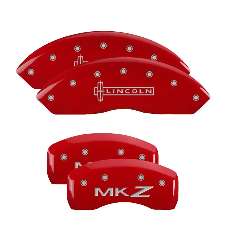 Mgp Engraved 4-Piston Caliper Covers – Front & Rear For Lincoln Mkz, Red Finish W/ Silver Accents 1